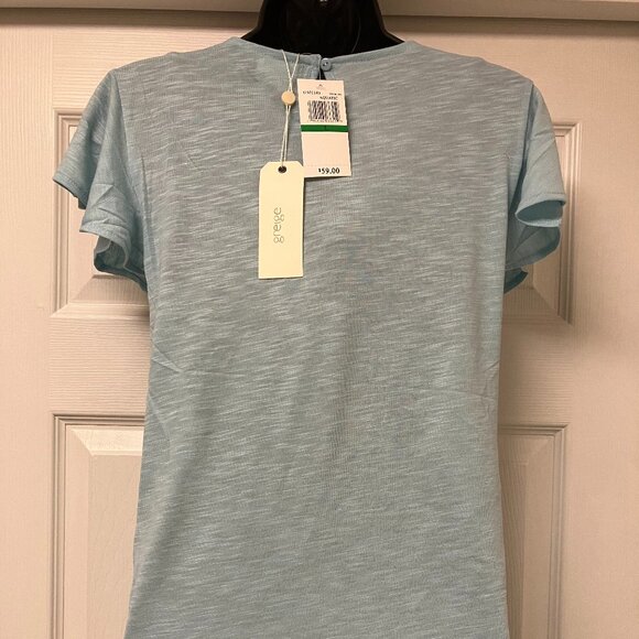 Bohemian Top Women's Boho Shirt Crochet Eyelet Flutter Short Sleeve Soft LARGE - Picture 7 of 7